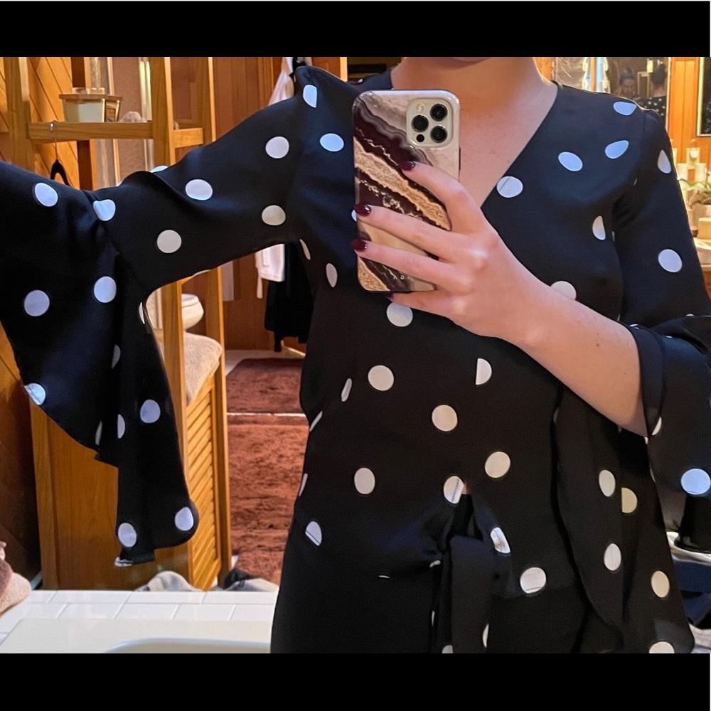 Polka dot bell sleeve blouse